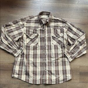 Bit and Bridle Western Plaid Shirt - Brown and Cream ! XXL